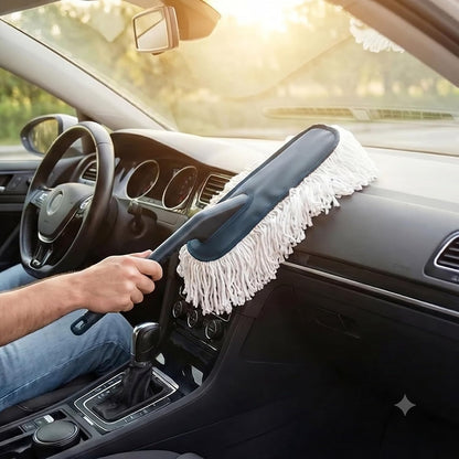 Multi-Purpose Car Duster, Lint-Free & Scratch-Free Car Cleaner Brush with Long Handle, Car Dust Cleaner Features Paraffin Wax Coating for 2X Better Cleaning Performance