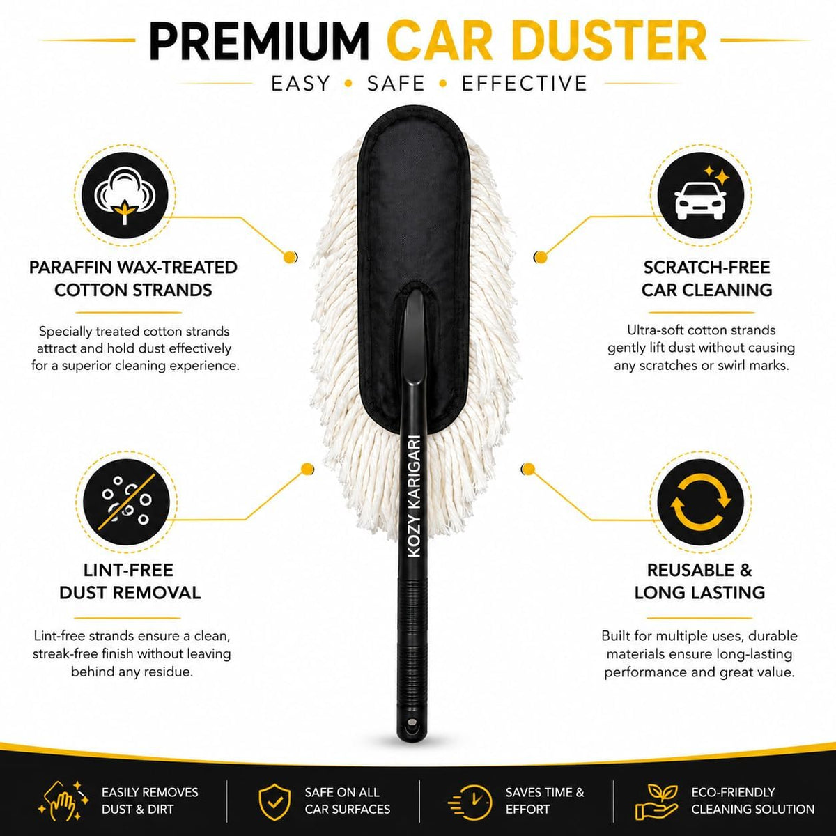Multi-Purpose Car Duster, Lint-Free & Scratch-Free Car Cleaner Brush with Long Handle, Car Dust Cleaner Features Paraffin Wax Coating for 2X Better Cleaning Performance