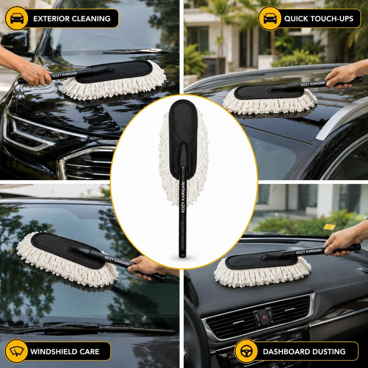 Multi-Purpose Car Duster, Lint-Free & Scratch-Free Car Cleaner Brush with Long Handle, Car Dust Cleaner Features Paraffin Wax Coating for 2X Better Cleaning Performance